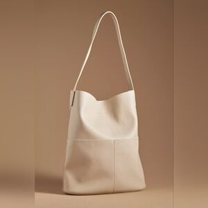Anthropologie The Joss Faux Leather Large Bucket Tote Bag Mini Pouch Cream/White